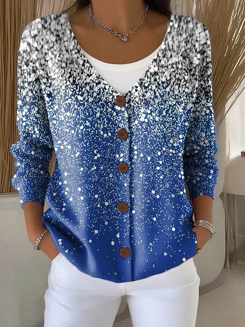 Button women's printed long-sleeved top m302156