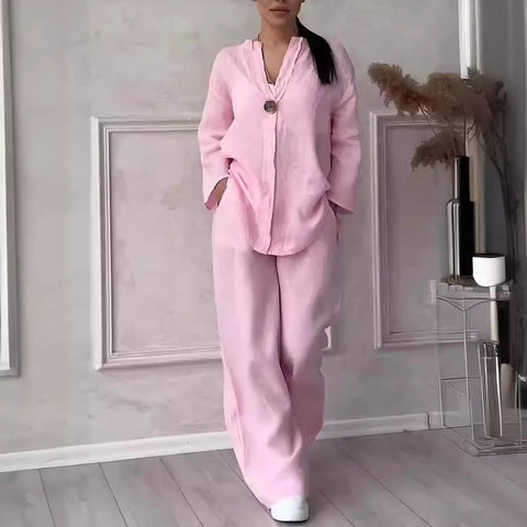Women's comfortable loose top wide-leg pants casual cotton and linen suit m302154