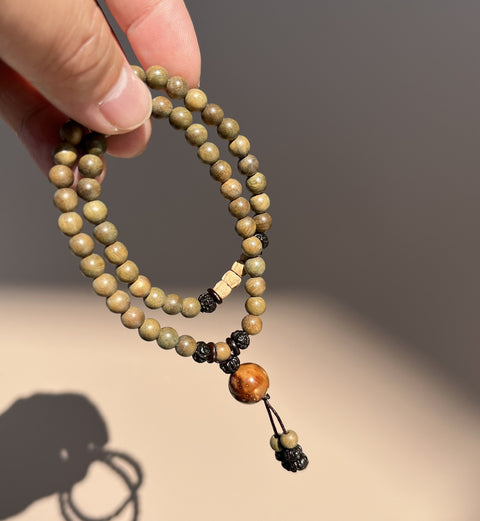 Green sandalwood double circle Buddha bead bracelet, green sandalwood sandalwood bracelet, passion seed bracelet m3331262.