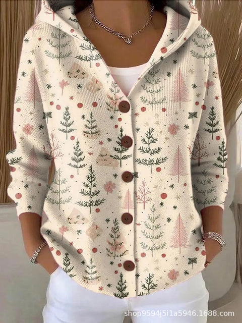 New black button hooded cardigan women's pure leisure fashion sweater jacket women's Christmas m302115