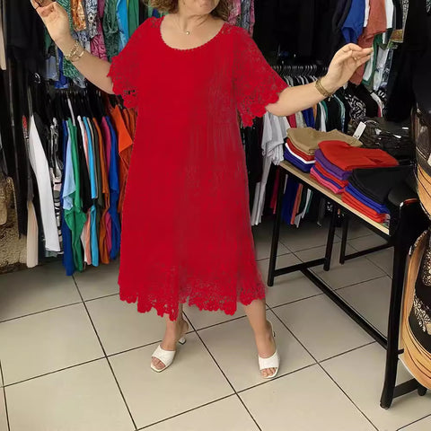 Crew neck short sleeve lace skirt women's m301624