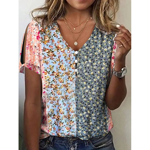 Ethnic style positioning printed short-sleeved top women's m301263