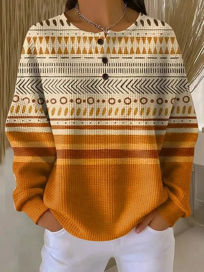 Long-sleeved sweater autumn and winter printing fashion personalized casual top button sweater women m302288