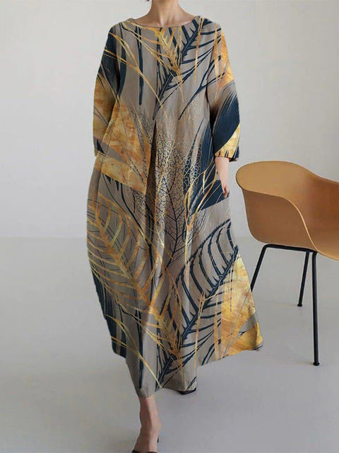 Loose Crew Neck Fashion Premium Long Sleeve Printed Dress m301044