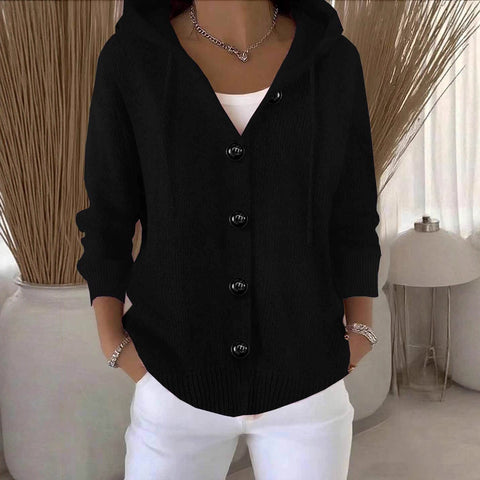 Spring and Autumn Hooded Long Sleeve Button Sweater Cardigan m301901