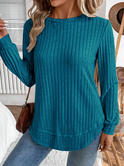 Long-sleeved knitted sweater women's European and American long commuter versatile pullover crew neck top women's m302290