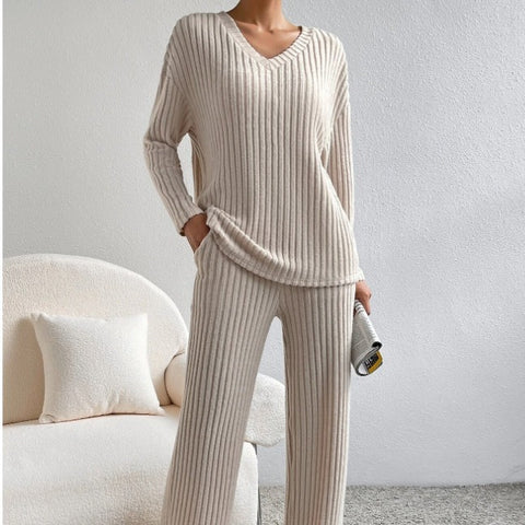 Fashion casual straight-leg pants temperament loose V-neck pit strip knitted cover m301795