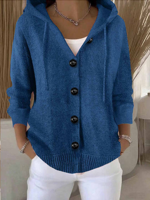 Spring and Autumn Hooded Long Sleeve Button Sweater Cardigan m301901