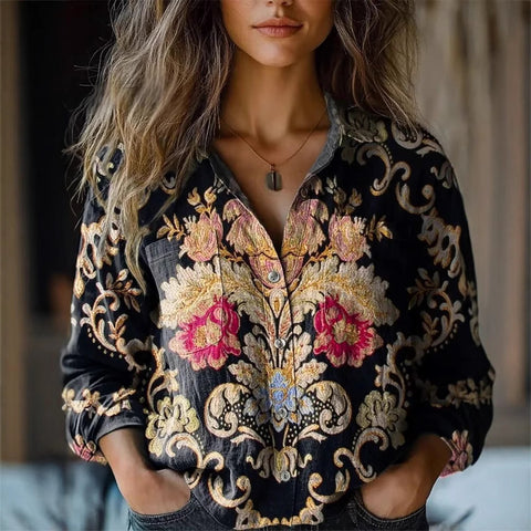 Fashion women's clothing European and American versatile printing casual lapel m301565