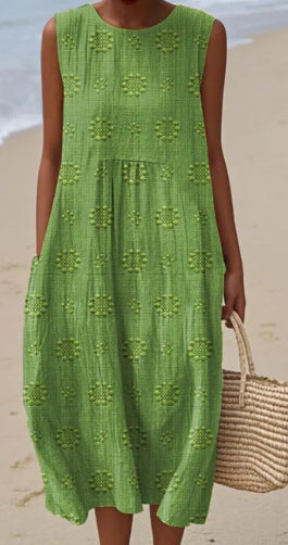 New sleeveless casual printing temperament long dress dress slim fit small fresh casual dress m301521