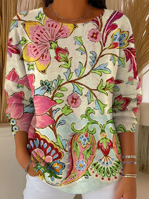 Off-the-shoulder crew neck long-sleeved sweater autumn and winter printed fashion personalized top m302178