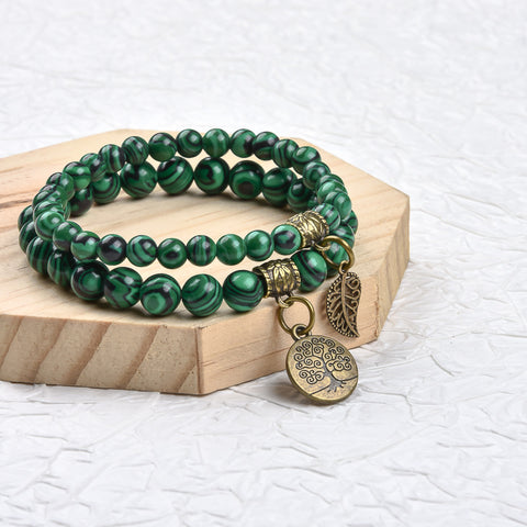 Tree of Life Leaf Pendant Set Bracelet Colorful Tiger Eye Amethyst Agate Bracelet m3331289