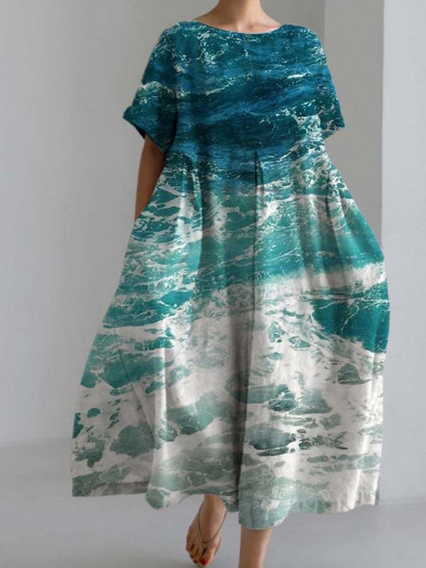 Women's loose crew neck fashion high-end short-sleeved printed dress m301052