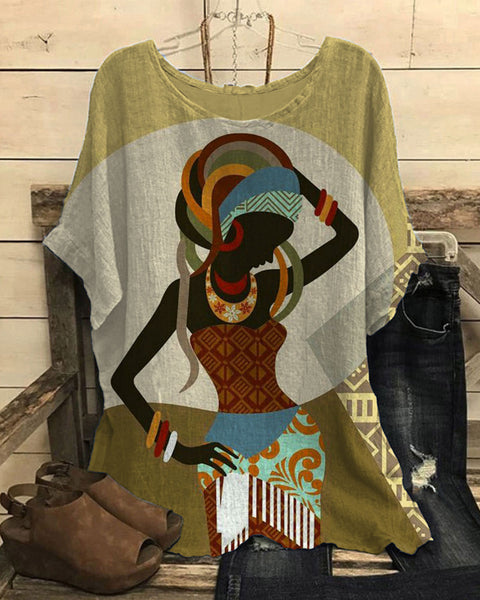 Loose round neck short-sleeved cotton and linen top women's m301281