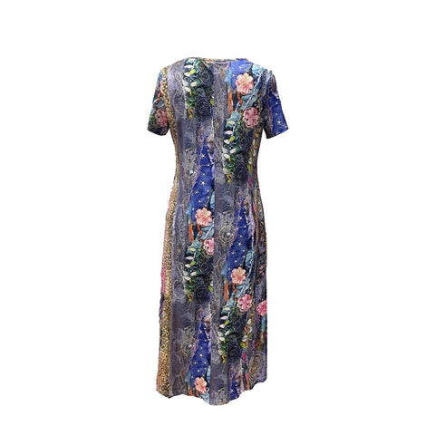 Casual loose printing women's medium-sleeved V-neck ethnic style dress m301203