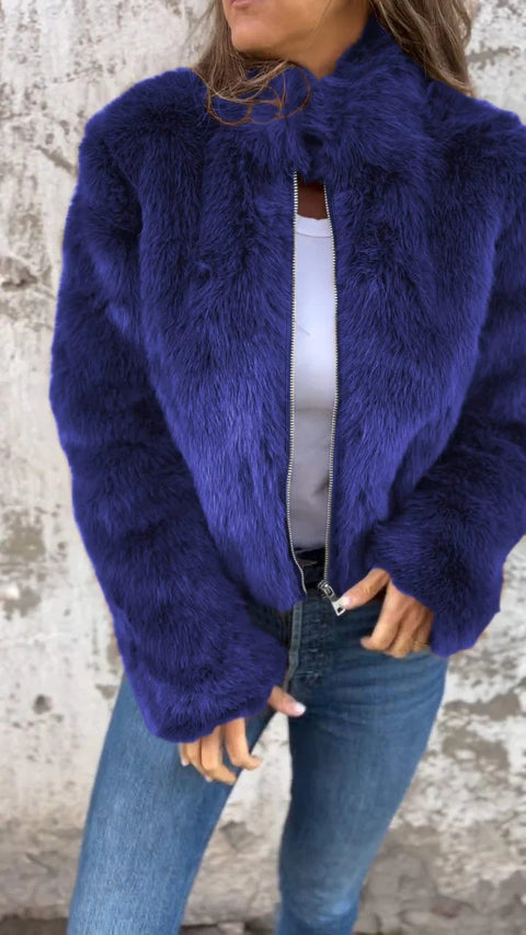 Autumn and winter women's imitation fur turtleneck zipper casual top jacket m301328