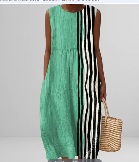 New sleeveless casual printing temperament long dress dress slim fit small fresh m302083