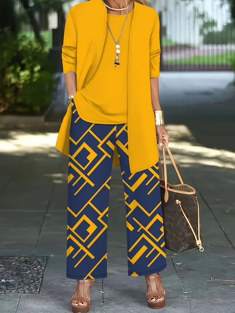 Jacket with vest top and elegant slacks 3-piece women's set m302760
