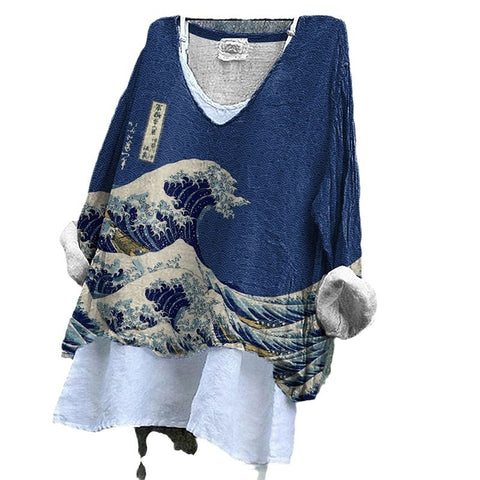 V-neck single piece long sleeve 3D digital printing m301043