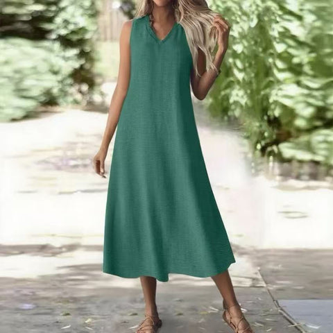 Sleeveless V-neck back zipper one-piece elegant long dress m302805