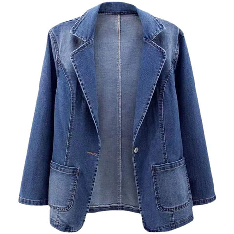 Spring and autumn new denim jacket women slim and thin suit collar solid color cardigan wearing a button top trendy m301902