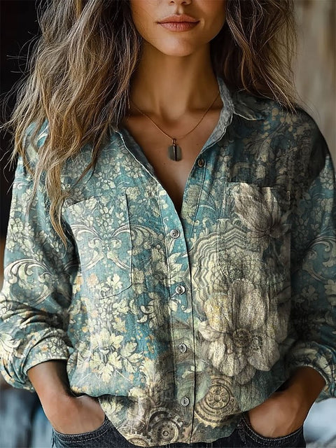 Fashion women's clothing European and American versatile printing casual lapel m301565