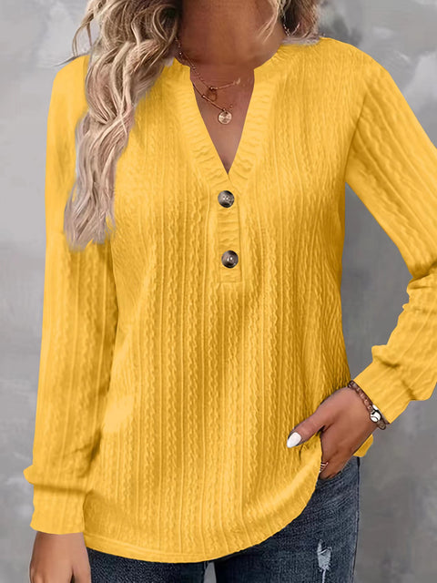 New long-sleeved solid color V-neck button-down T-shirt top m302223