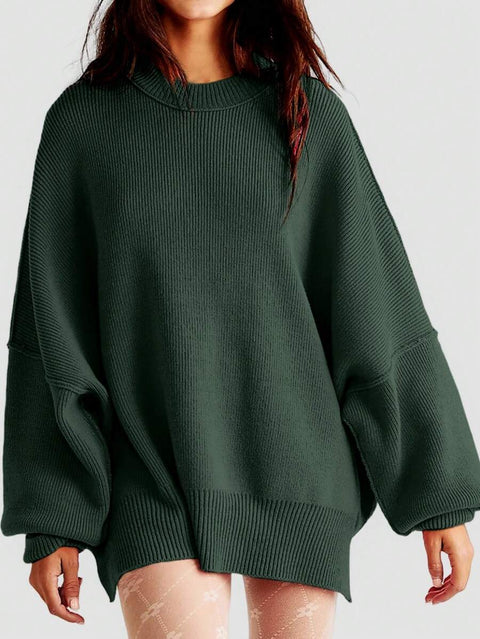 Crew neck bat wing long-sleeved sweater autumn knitted side slit jumper m301590