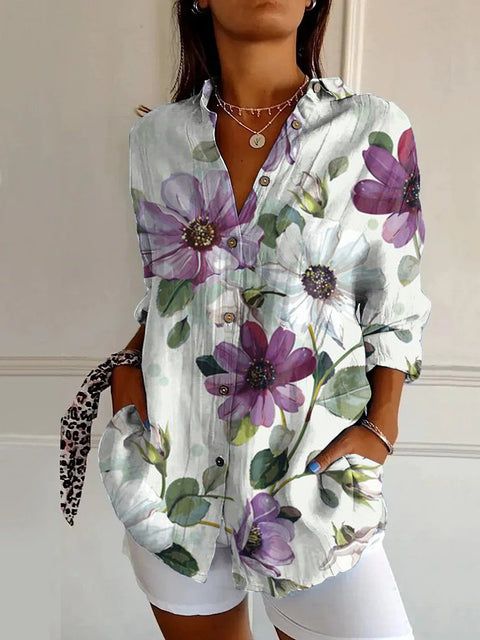 Summer trend long-sleeved shirt flower pattern printing 3D shirt m301226