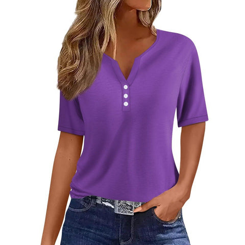 V-neck three-button 3D printed short-sleeved women's top m300617