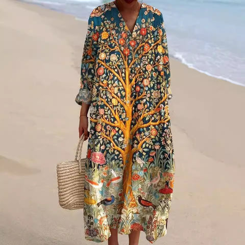 Ladies casual floral 3D printing sleeve dress m301071