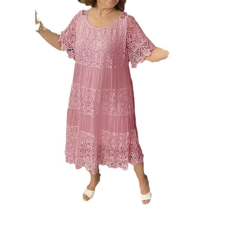 Crew neck short sleeve lace skirt women's m301624