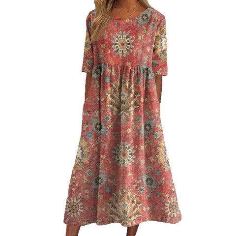 Summer new mid-waist crew neck printed pendulum dress m301250