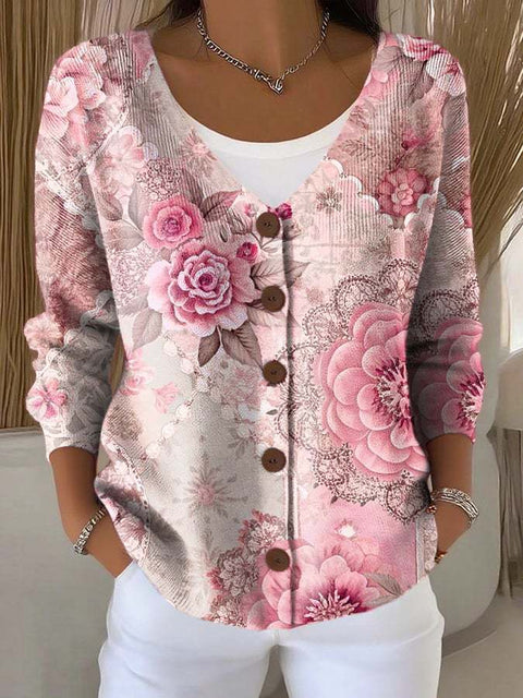 Button women's printed long-sleeved top m302156