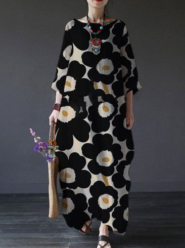 Loose Crew Neck Fashion Premium Long Sleeve Printed Dress m301044