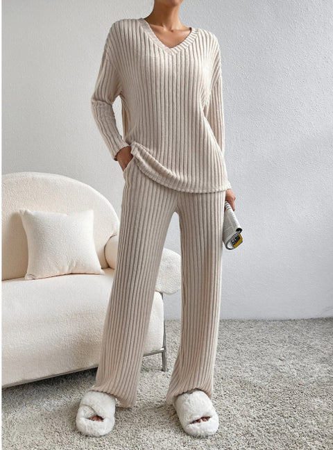 Fashion casual straight-leg pants temperament loose V-neck pit strip knitted cover m301795