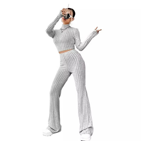 New knitted long-sleeved suit loose high-waisted trousers two-piece set m301781