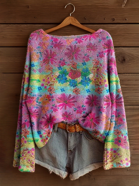 Vacation print casual cape top crew neck knitted sweater m302130