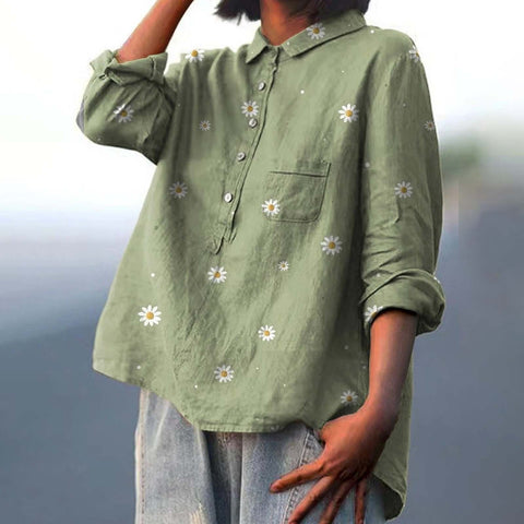 Long Sleeve Bamboo Linen Printing Fashion Versatile Lapel Shirt m301040