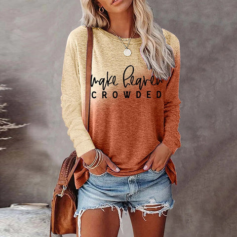 Crew neck T-shirt women's long-sleeved loose printed top m300648