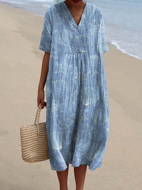 Fashion digital printing large wide V-neck dress m302382