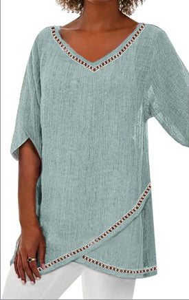 3D printing animal natural scenery V-neck nine-quarter sleeve loose T-shirt m301694