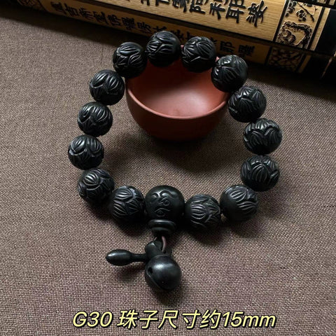 Lightning strike jujube Buddha bead bracelet, engraved six-character mantra hand bead wooden Wenwan bracelet m3331239