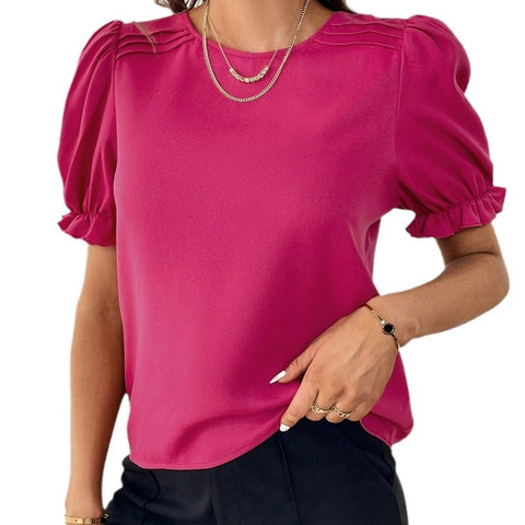 Fashion temperament solid color crew neck shirt top m301012