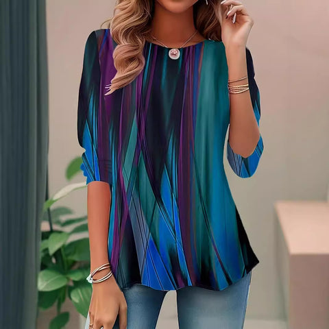 Women's digital printing crew neck loose long-sleeved top m300592