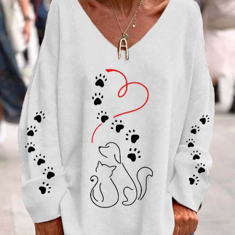 Large size split love dog 3D printing urban casual women's long T-shirt m301662