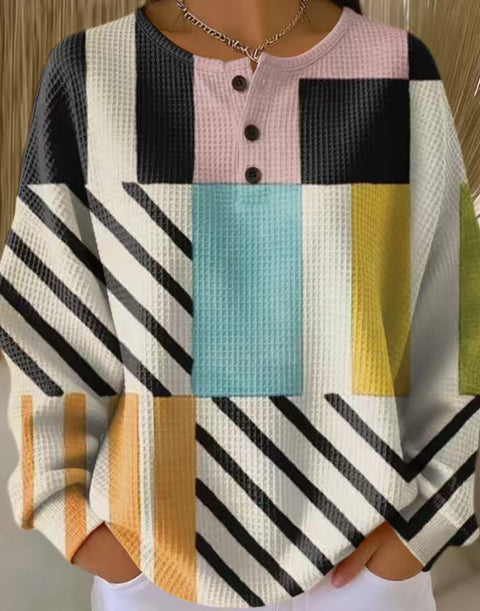 New retro 3D digital printing three-button stand-up collar Polo sweater m302116