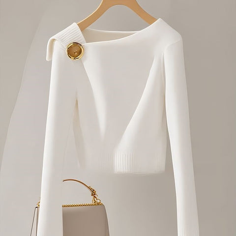 Autumn and winter chic white knitted bottoming sweater women's sweater design sense niche super good-looking long-sleeved top sleeveless m301754