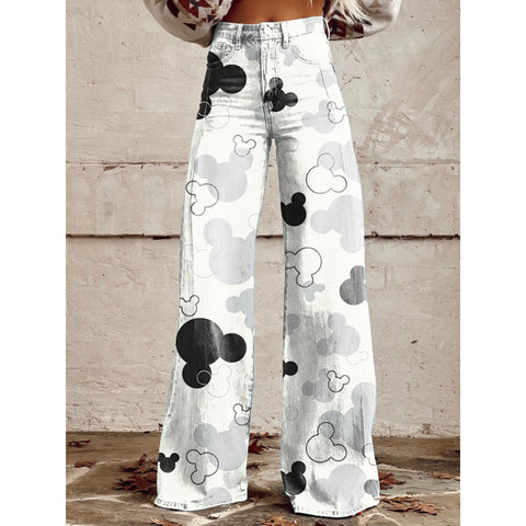 3D heat transfer flared pants simulation denim trousers loose pants m301550