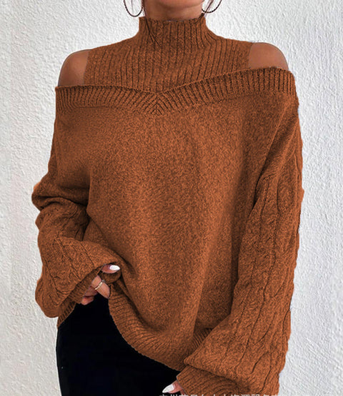 Off-the-shoulder semi-turtleneck sweater loose knitted sweater women's m300502